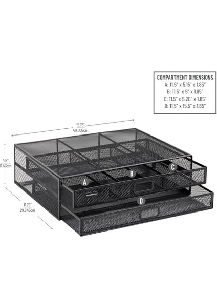 Reader Ağ, 2 Çekmeceli Dosya Depolamalı Monitör, Masa Düzenleyici, Metal Örgü, Çok Amaçlı, 15,75 Inç U x 11,75 Inç G x 4,5 Inç Y, Siyah modelleri