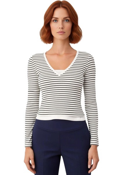 Kadın Pamuklu Elastan V Yaka Uzun Kollu Fitted Bluz Günlük Şıklık Kaliteli Şık Rahat Modern fiyatları