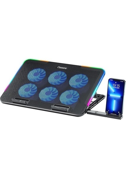 Gaming M60 Laptop Soğutucu, Notebook Stand,10 Rgb Işık Kontrolü, 15.6-17 Inch, Hız Kontrolü, 6 Büyük Fan,telefon Standı, 2 USB
