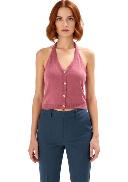 Kadınlar Için Pamuklu Ince Triko Boyundan Bağlamalı Crop Üst Kaliteli Şık Rahat Modern Zarif fiyatları