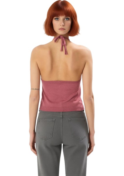 Kadınlar Için Pamuklu Ince Triko Boyundan Bağlamalı Crop Üst Kaliteli Şık Rahat Modern Zarif modelleri