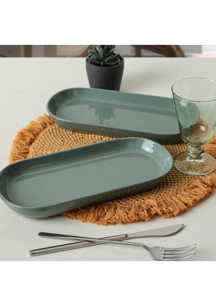 Yeşil Noyan Kayık Tabak 2 Adet 26 cm 326