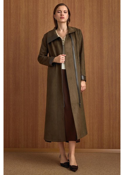 Devrik Yaka Fermuar Kapamalı Deri Garnili Süet Görünümlü Kap K.haki 6804 fiyatları