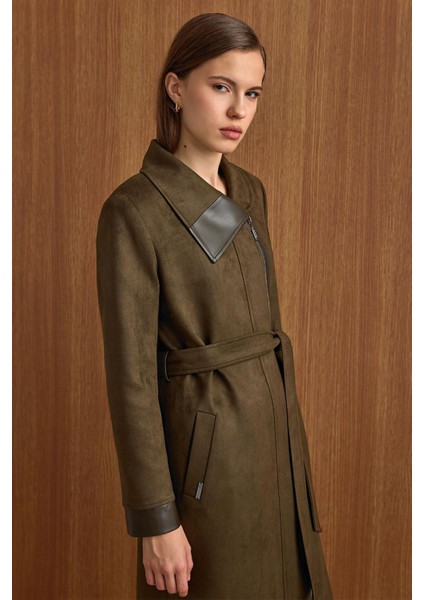 Devrik Yaka Fermuar Kapamalı Deri Garnili Süet Görünümlü Kap K.haki 6804 indirimleri