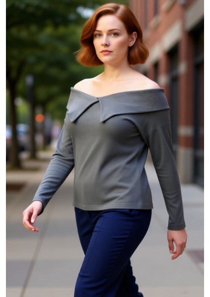 Kadın Carmen Yaka Pamuklu Kaşkorse Bluz Rahat Kesim ve Şık Detaylar Kaliteli Şık Rahat Modern fırsatları