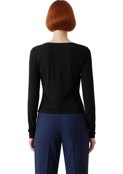 Kadın Uzun Kollu Vücuda Oturan Asimetrik Yaka Örme Üst Kaliteli Şık Rahat Modern Zarif Günlük modelleri