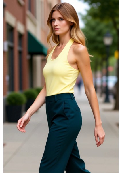 Kadın Fitted Halter Yaka Örme Atlet Kaliteli Şık Rahat Modern Zarif Günlük modelleri