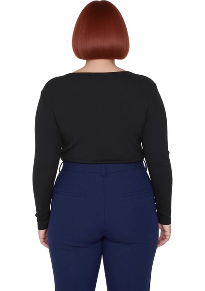 Moda Büyük Beden Havuz Yaka Örme Regular Düz Desen Casual Günlük Crop Uzun Kol Bluz modelleri