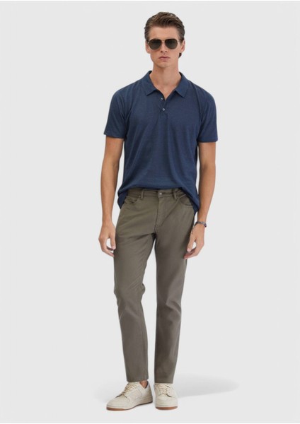 Lacivert Düz Polo Yaka %100 Keten T-Shirt modelleri