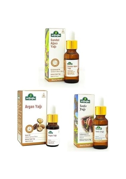 Arifoğlu Oryantel Aromaterapi Seti: Sandal Yağı 20 Ml+ Sedir Yağı 20 Ml+ Argan Yağı 10 ml