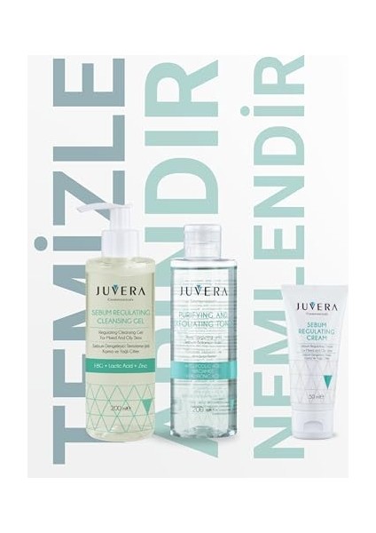 Juvera Cosmeceuticals Sebum Regulating Gel Yağlı ve Akneye Eğilimli Ciltler Için Temizleme Jeli 200 ml