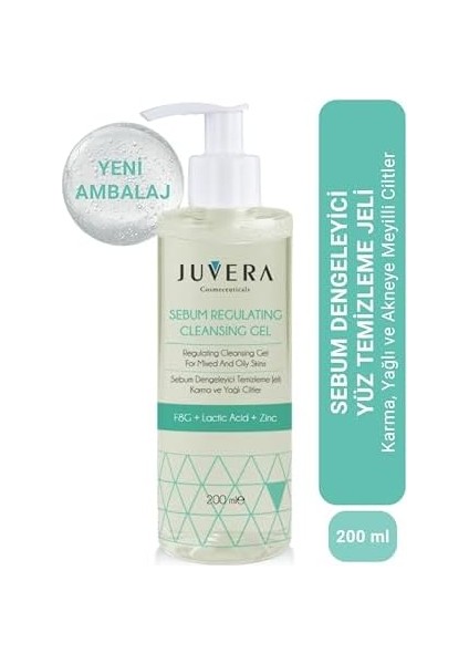 Juvera Cosmeceuticals Sebum Regulating Gel Yağlı ve Akneye Eğilimli Ciltler Için Temizleme Jeli 200 ml modelleri