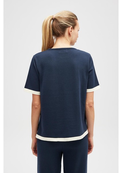 Rumi Kadın Triko Yanları Yırtmaçlı Pamuk Bluz - Lacivert