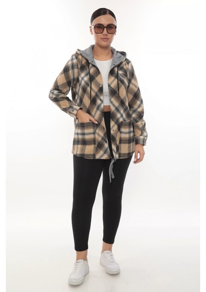 Büyük Beden Rahat Kalıp Kapüşonlu Oduncu Kadın Gömlek Hırka fiyatları