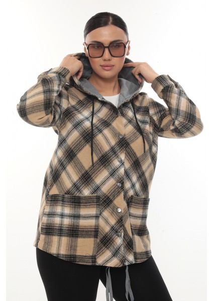 Büyük Beden Rahat Kalıp Kapüşonlu Oduncu Kadın Gömlek Hırka modelleri