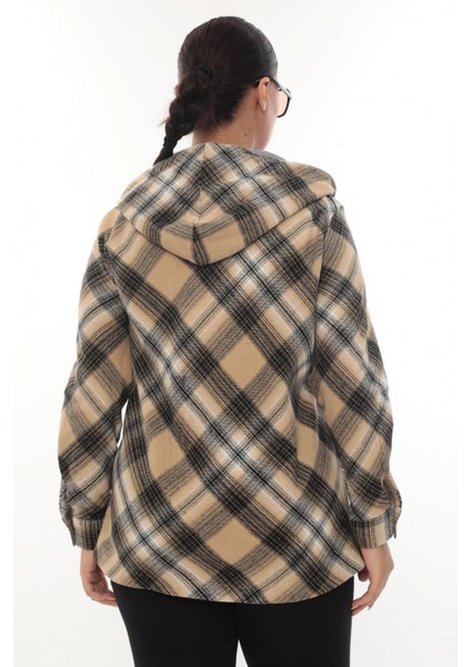 Büyük Beden Rahat Kalıp Kapüşonlu Oduncu Kadın Gömlek Hırka fırsatları