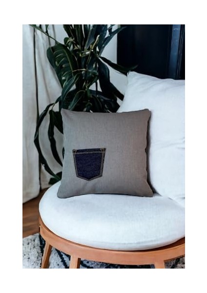 Kot Kumaştan Cep Detaylı 43X43 Dekoratif Kırlent Kılıfı Gri Denim Modern fiyatları