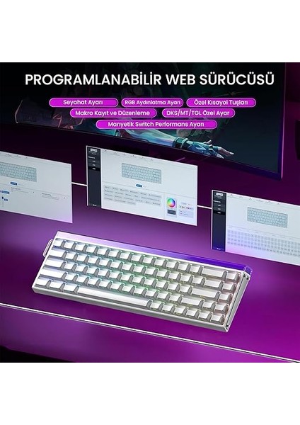 Hero 68 He Manyetik Klavye Rapid Trigger Jade King Switch 8000Hz Rgb Neon Tkl Hot Swap Oyuncu Klavyesi Beyaz indirimleri