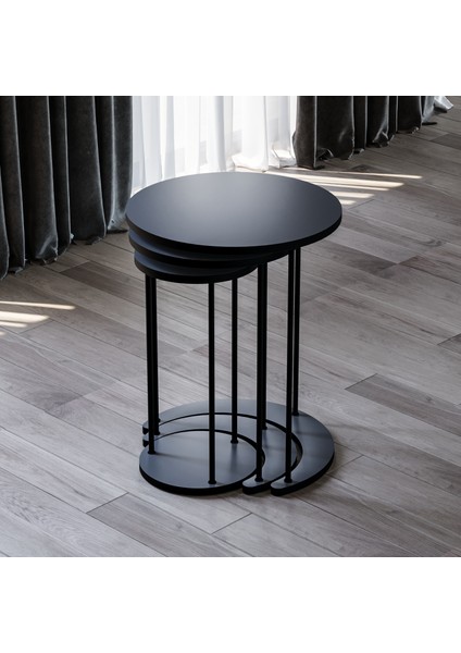 Ay 3’lü Yuvarlak Zigon Sehpa Seti – Modern Metal Ayaklı, Şık Yan & Orta Sehpa,c Zigon modelleri