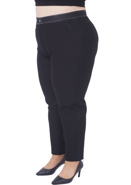 Ekstra Battal Dar Paça Toparlayıcı Yüksek Belli Paçası Fermuarlı Beli Lastikli Kadın Pantolon modelleri