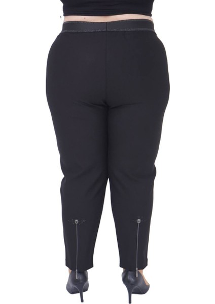 Ekstra Battal Dar Paça Toparlayıcı Yüksek Belli Paçası Fermuarlı Beli Lastikli Kadın Pantolon fırsatları