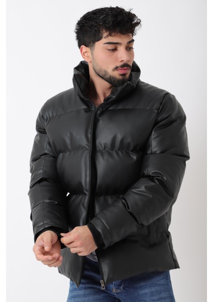 Geniş Dikişli Suni Deri Şişme Mont Pldp 3020_50482