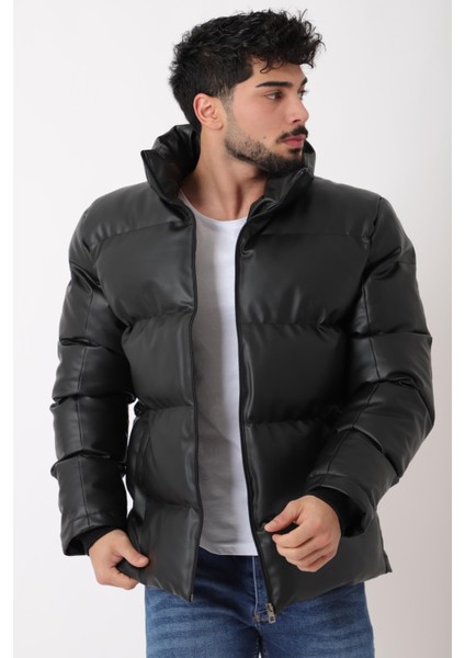 Geniş Dikişli Suni Deri Şişme Mont Pldp 3020_50482 modelleri