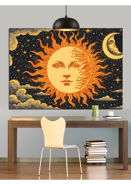 Yüzlü Güneş Çizimi Dekoratif Kanvas - Mdf Ahşap Tablo modelleri