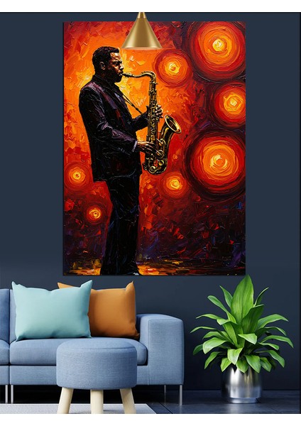 Kırmızı Işık ve Saksafon Çalan Çalan Adam Dekoratif Kanvas - Mdf Ahşap Tablo modelleri