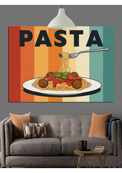 Köfteli Makarna Retro Poster Dekoratif Kanvas - Mdf Ahşap Tablo