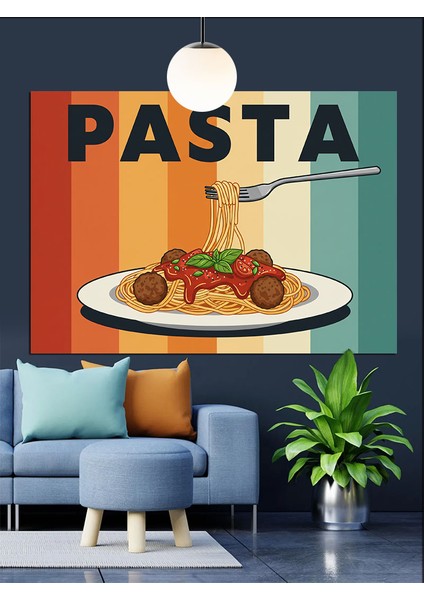 Köfteli Makarna Retro Poster Dekoratif Kanvas - Mdf Ahşap Tablo modelleri
