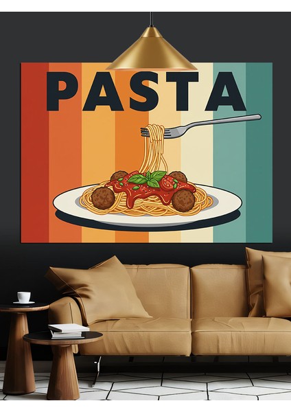 Köfteli Makarna Retro Poster Dekoratif Kanvas - Mdf Ahşap Tablo fırsatları