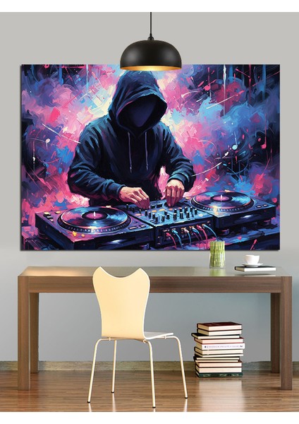 Kapüşonlu Adam Müzik Dj Dekoratif Kanvas - Mdf Ahşap Tablo