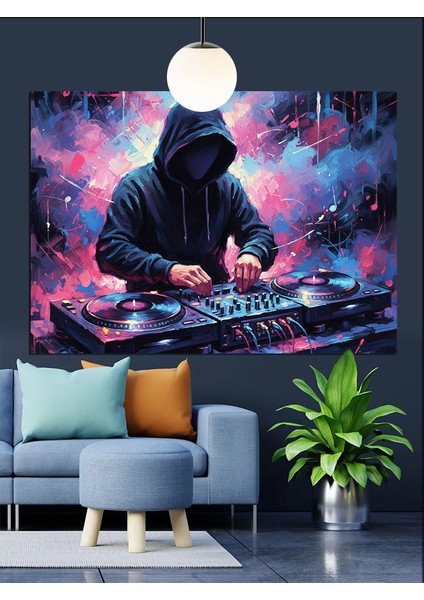 Kapüşonlu Adam Müzik Dj Dekoratif Kanvas - Mdf Ahşap Tablo fiyatları