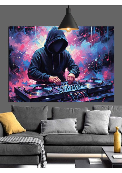 Kapüşonlu Adam Müzik Dj Dekoratif Kanvas - Mdf Ahşap Tablo fırsatları