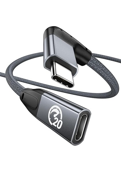 USB C Uzatma Kablosu Dik Açı 0.5m, USB 3.2 Gen2 20GBPS Veri Aktarımı Pd 100W Hızlı Şarj Kablosu,type C Erkek-Dişi 4K Video Uzantı Kablo Thunderbolt 4 Macbook,ipad Air, Galaxy S25 S24 Için