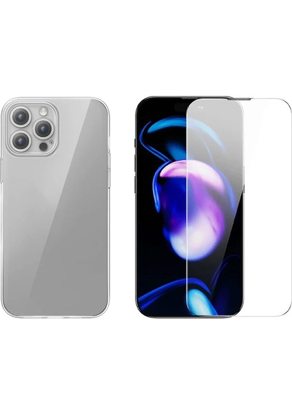 Baseus iPhone 15 Pro Schott Serisi Şeffaf Silikon Kılıf + Tempered Ekran Koruyucu - N386J664-M09