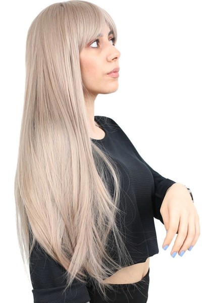 Fiber Sentetik Uzun Düz Kahküllü Peruk - Küllü Bebek Sarı modelleri