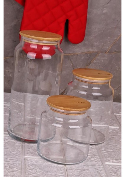 Zone - 3'lü Cam Saklama Kabı 600 ML-800 ML-1300 ML Vakumlu Bambu Kapaklı modelleri
