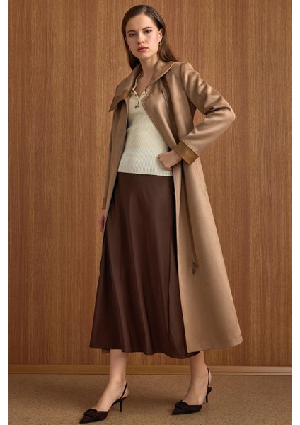 Devrik Yaka Fermuar Kapamalı Deri Garnili Süet Görünümlü Kap A.kamel 6804 fiyatları