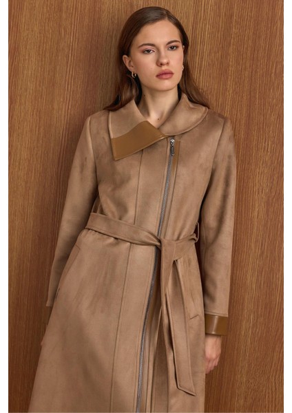 Devrik Yaka Fermuar Kapamalı Deri Garnili Süet Görünümlü Kap A.kamel 6804 modelleri