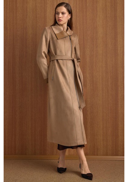 Devrik Yaka Fermuar Kapamalı Deri Garnili Süet Görünümlü Kap A.kamel 6804 indirimleri