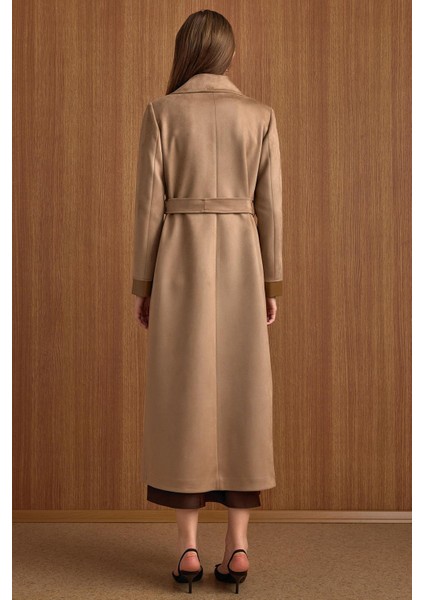 Devrik Yaka Fermuar Kapamalı Deri Garnili Süet Görünümlü Kap A.kamel 6804