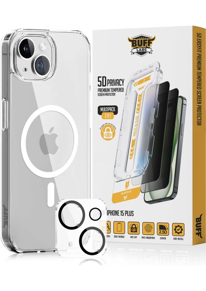 Buff iPhone 15 Plus Avantaj Paket - Magsafe Kılıf + Ekran Koruyucu + Lens Koruyucu Privacy