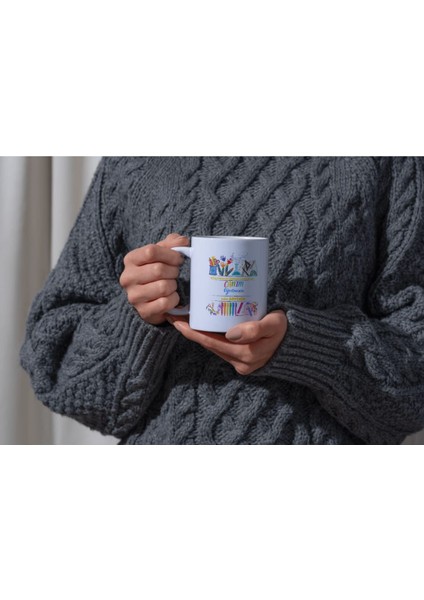 Beyaz Porselen Kişiye Özel Öğretmenler Günü( Canım Öğretmenim) Baskılı Kulplu Porselen Kupa Bardak 330 ml