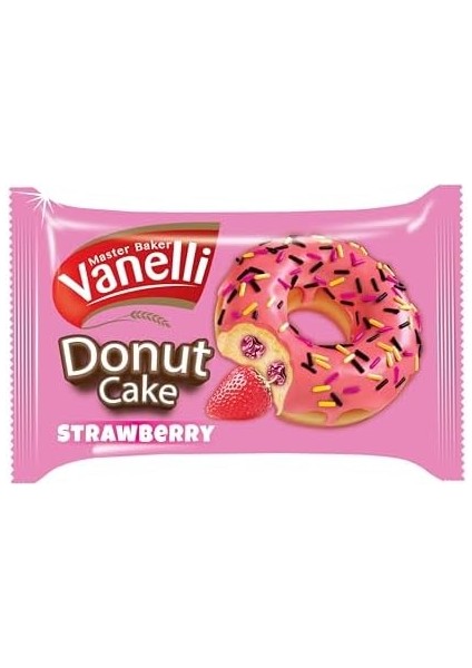 Vanellı Donut Kaplamalı Çilek Soslu Kek 35GR(1 Kutu)
