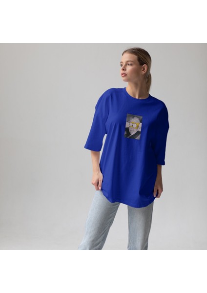 Albert Einstein / Homer Simpson Oversize Tişört - Mavi fiyatları