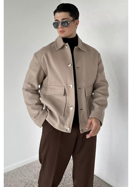 Düğmeli Cep Detaylı Erkek Kaşe Kaban P-00018810