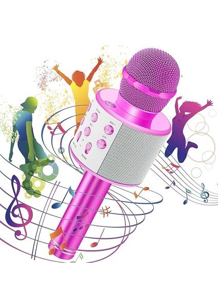 Usba+Tf Sd Kart+3.5mm Aux Girişli Bluetooth Karaoke Mikrofonu Pembe WNE0069