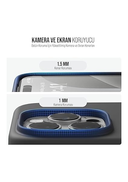 iPhone Kılıf Ince Sıvı Silikon 3 Katmanlı Tam Kaplamalı Yumuşak Jel Kauçuk Kılıf Kapak (Siyah, iPhone 16 Pro) fırsatları